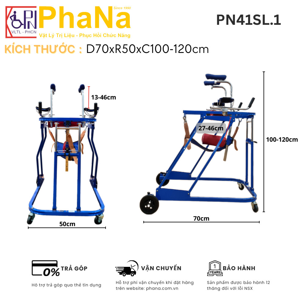 PN41SL.1 - Khung tập đi đa chức năng cho người lớn ( Đai + Gù)