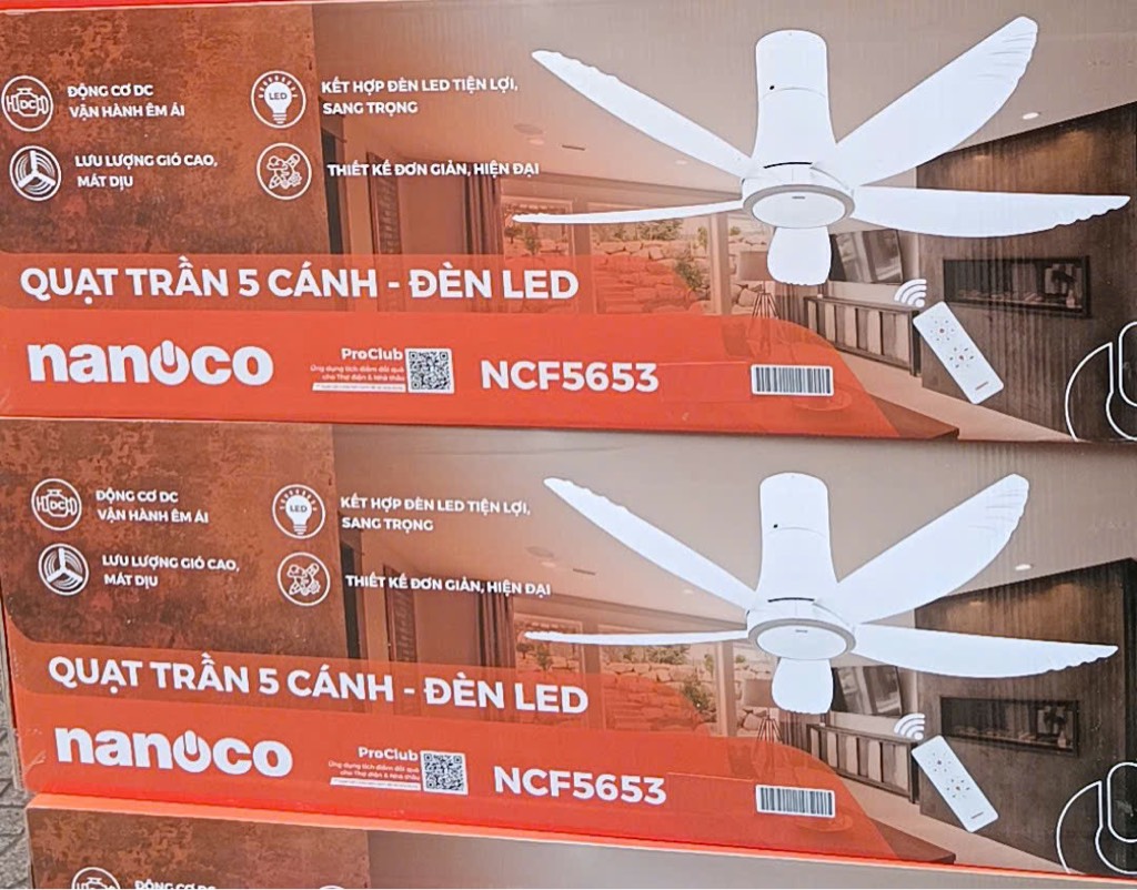 Quạt trần Nanoco NCF5653-WL 5 cánh, có đèn LED