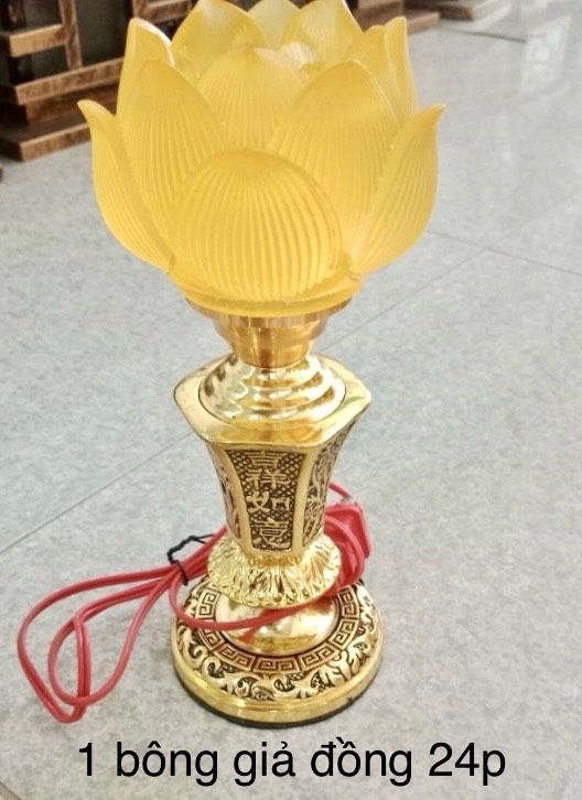 đèn thờ 1 bông giả đồng 1 cầu 24cm