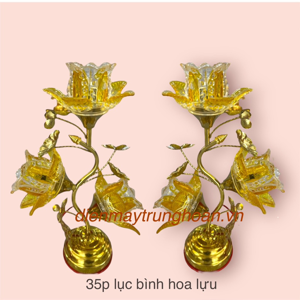 đèn thờ cành 35P lục bình (chao thuỷ tinh hoa lựu) (HP)