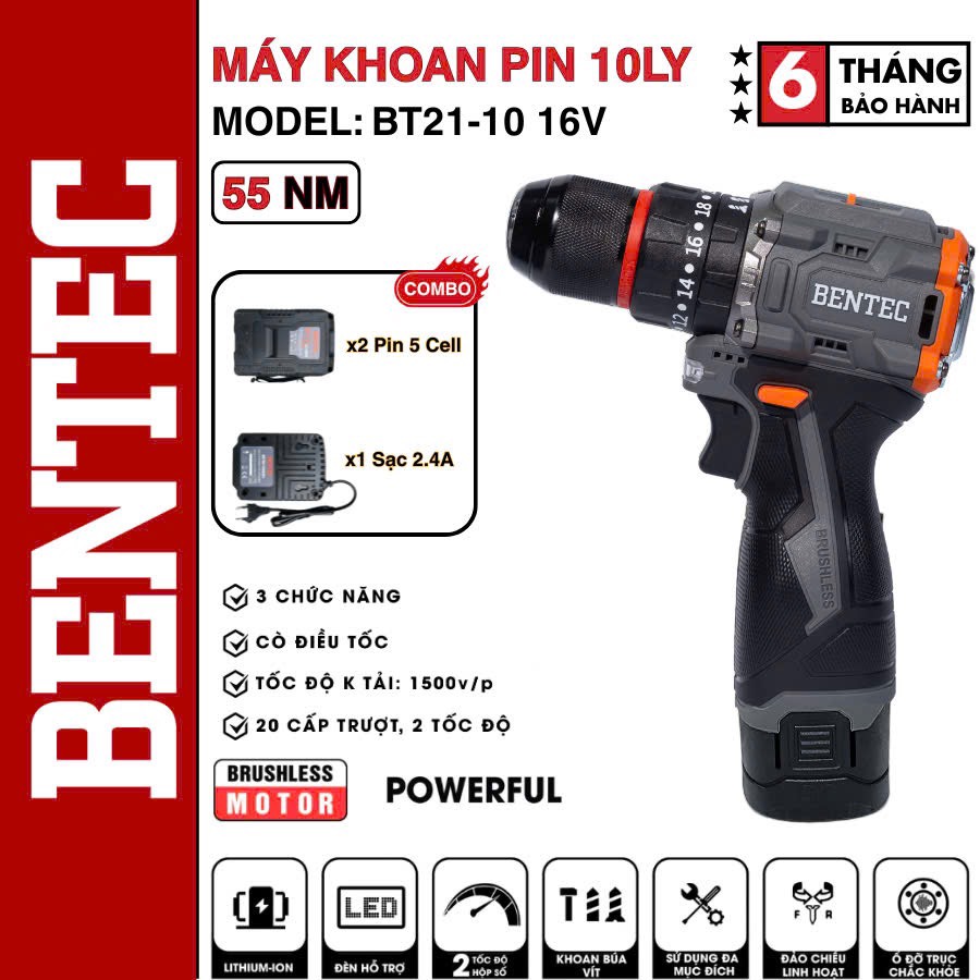 Máy khoan Pin Bentec BT21-10B , 21V (1T=5c)