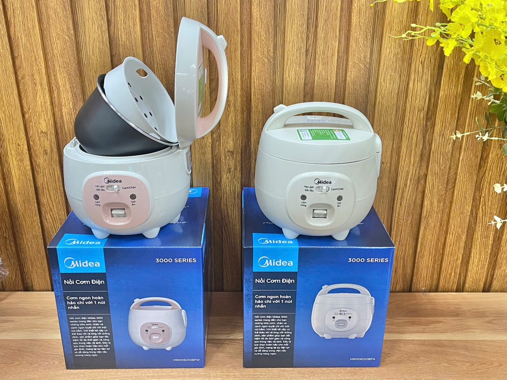 Nồi cơm điện Midea MRM06010BPA+06010BPWcó chế độ nấu cháo (0.6 L) (1T=4 cái)