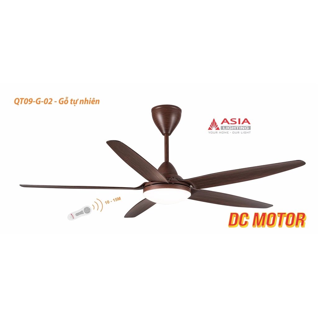 Quạt trần ASIA QT09-G-02/5C màu gỗ (có đèn có điều khiển)
