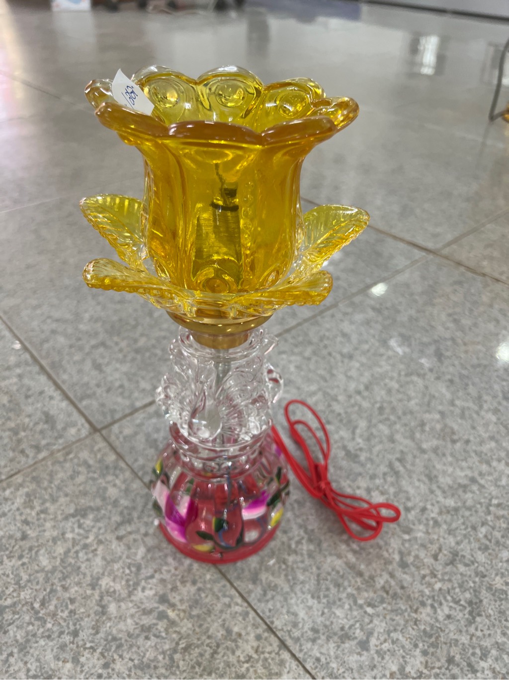 đèn thờ 1 bông sáng thân đế hoa 2 cầu kép (chao thuỷ tinh hoa lựu) (hp)