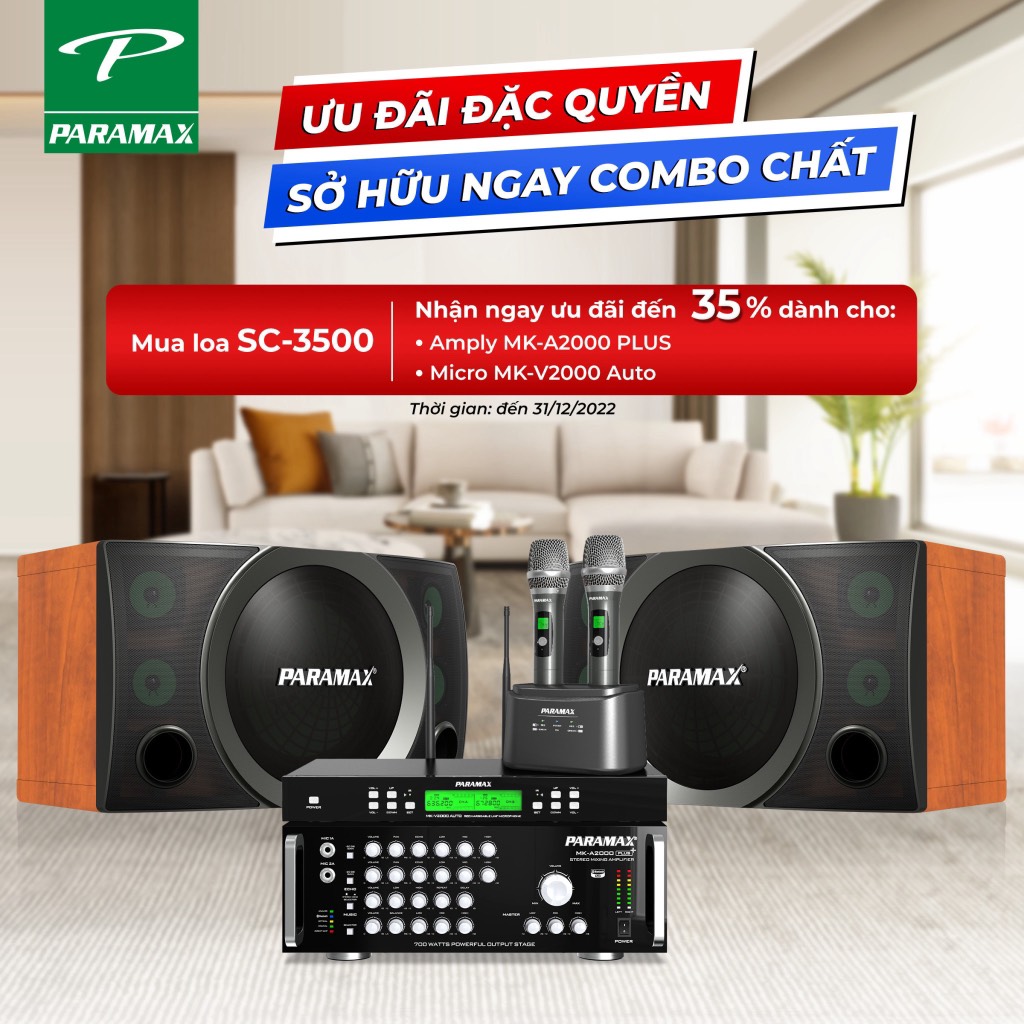 Bộ combo PARAMAX -Loa CS-3500+âm ly MK- A2000 +Micro MK-V2000