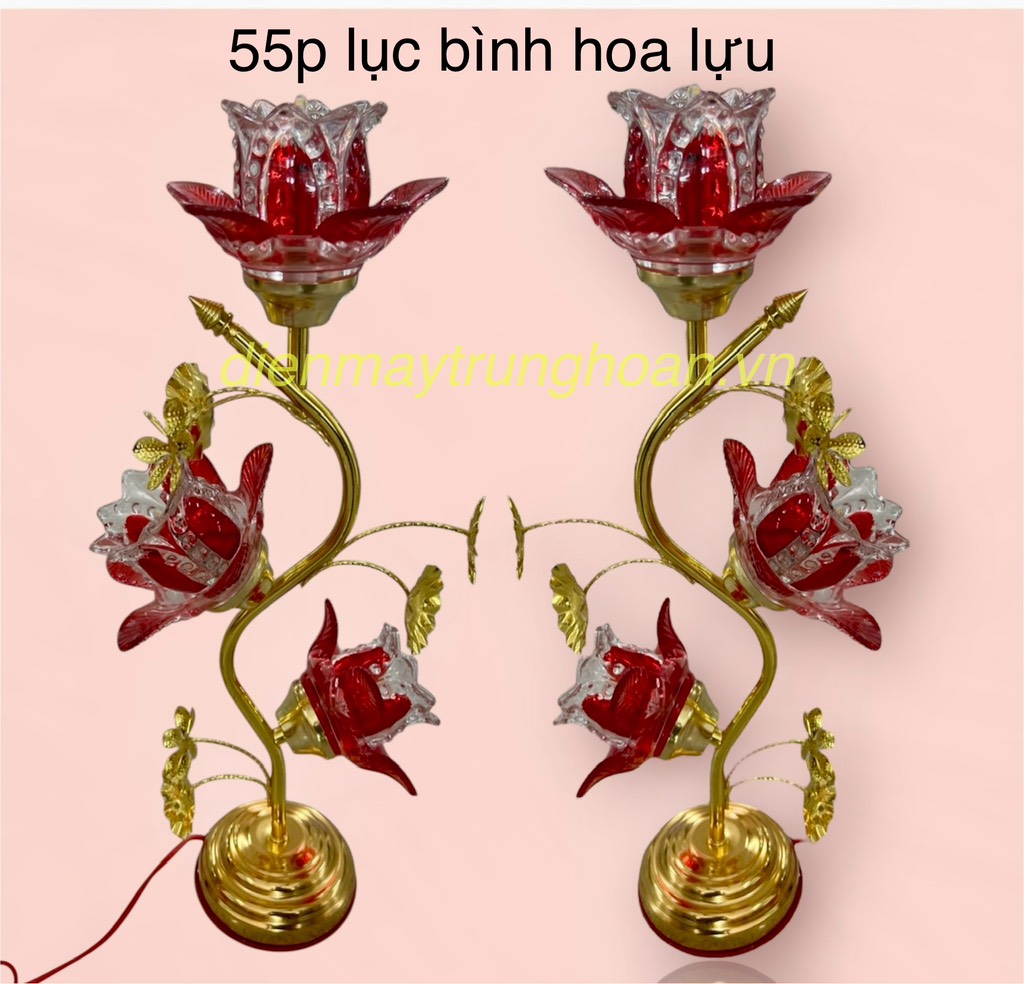 đèn thờ cành 55P lục bình (chao thuỷ tinh hoa lựu) (HP)