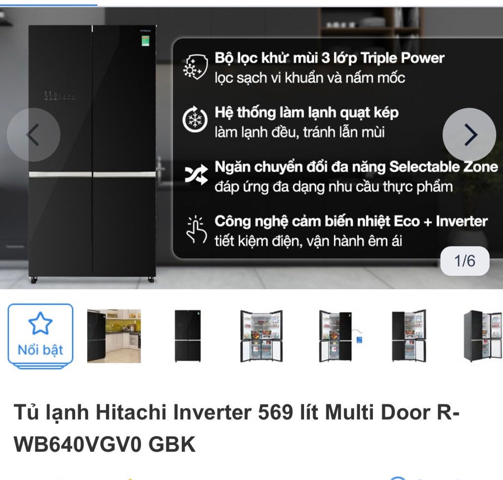 Tủ lạnh hitachi R-WB640VGVO (GMG) 569L/4C