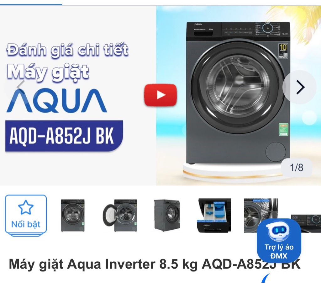 Máy giặt AQUA A852JBK (cửa trước 8.5KG)