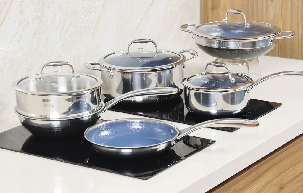 Bộ nồi imat Hybryd 5 món gồm chảo tráng gốm xanh BVCB-5P