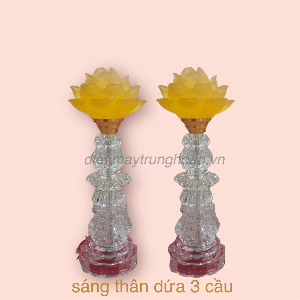 đèn thờ 1 bông sáng thân dứa 3 cầu (chao lưu ly nhựa) (hp)