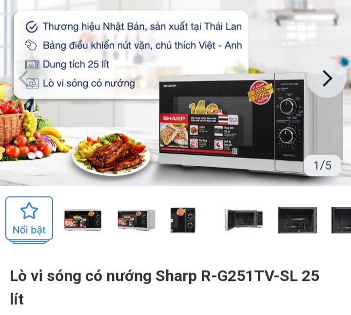 Lò Vi Sóng Sharp-G251TV-BK (25L) có nướng (thái lan)