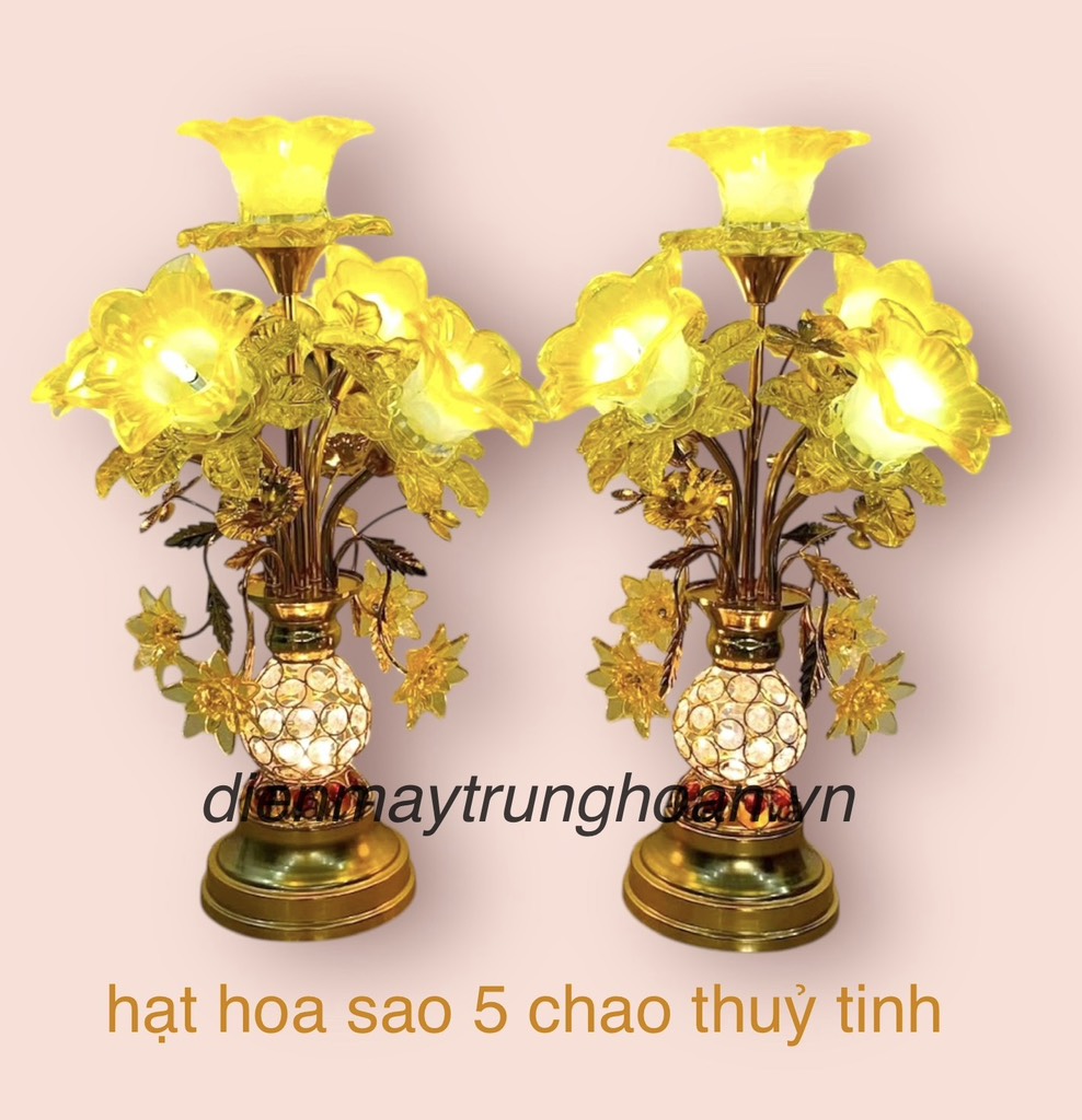 đèn thờ C3 hạt hoa sao (5 chao thủy tinh)
