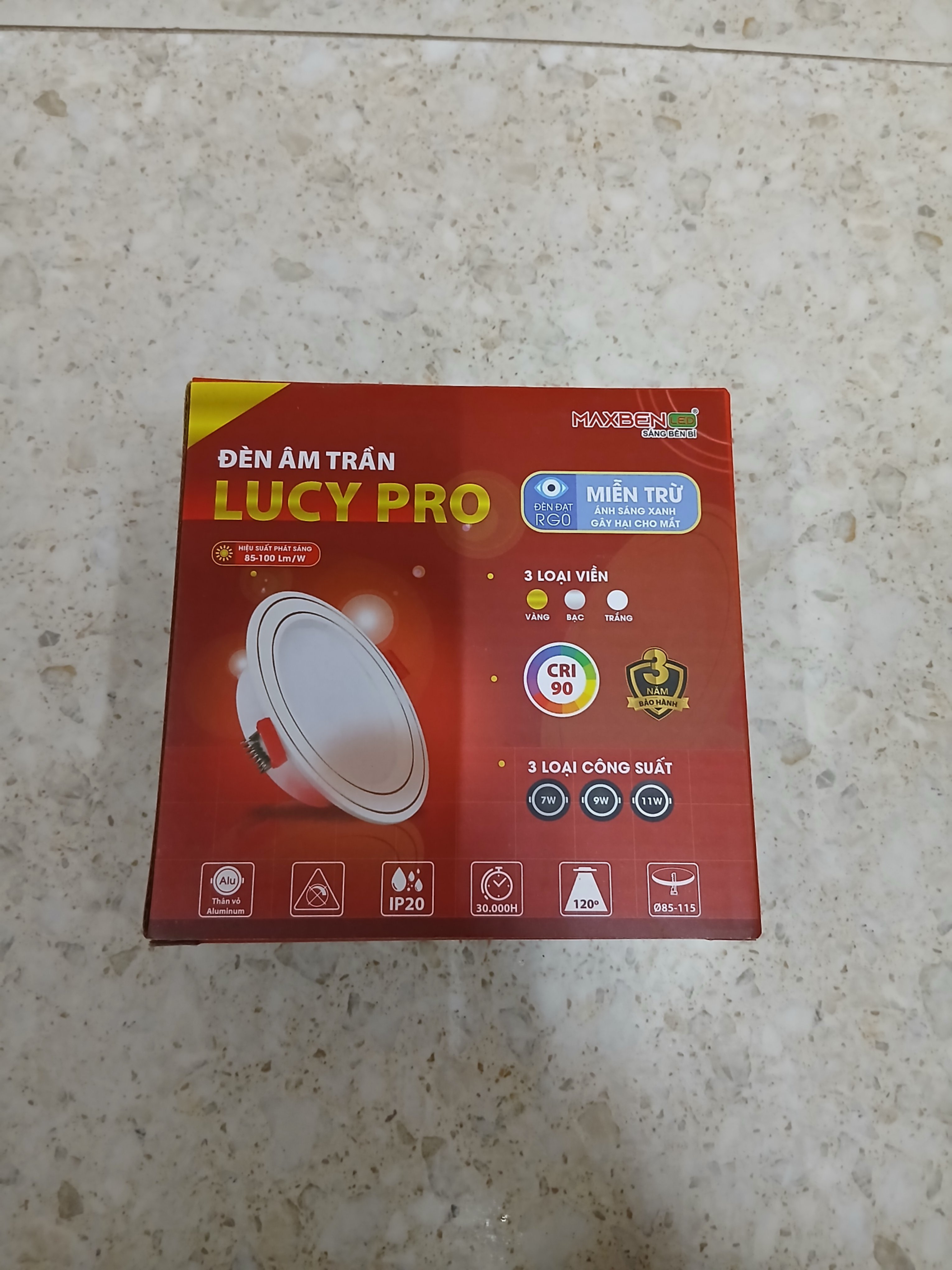 Đèn âm trần led MAXBEN LUCY PRO #90/9WM đổi màu viền vàng