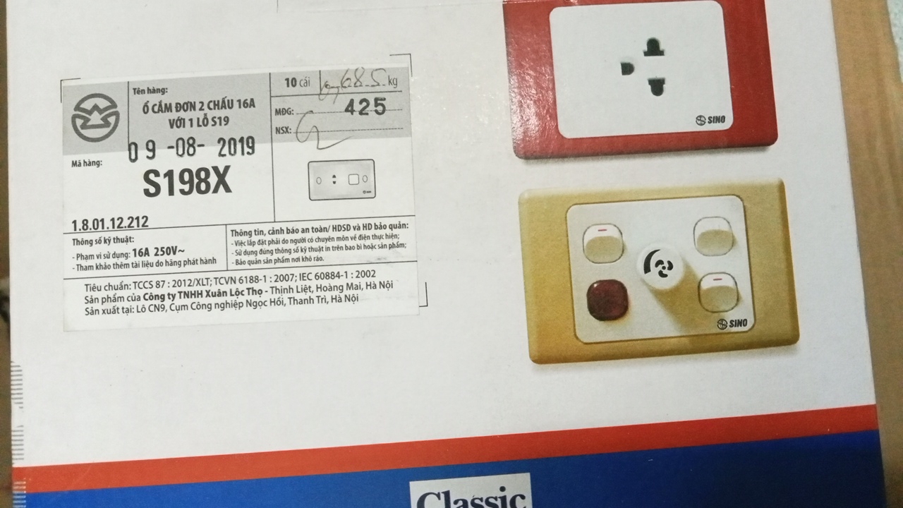 1 công tắc 1 ổ S19 SINO - ( không hạt )