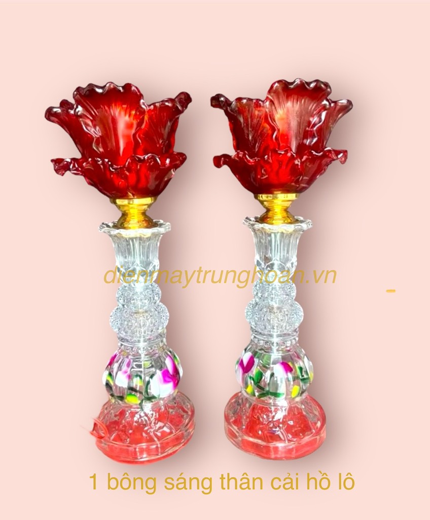 đèn thờ 1 bông sáng thân cải hồ lô (chao thủy tinh)  (HP)