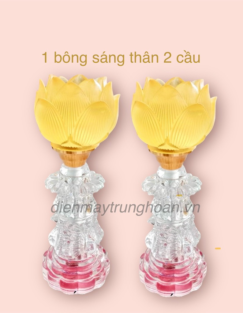 đèn thờ 1 bông sáng thân 2 cầu (bông lưu ly nhựa)