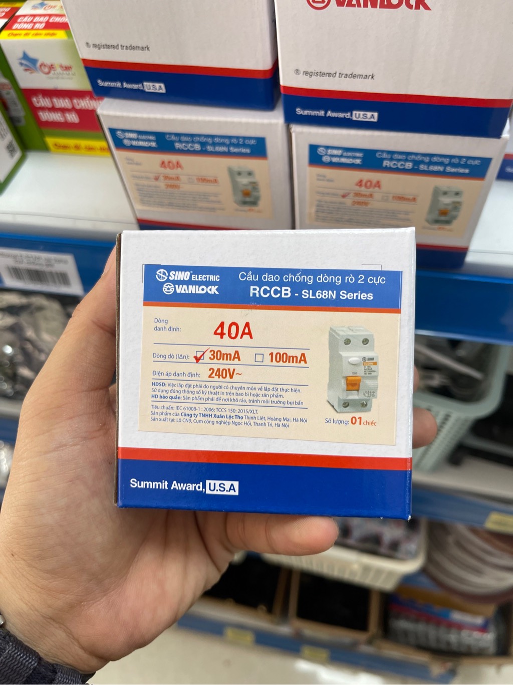 Attomat SINO(chống giật) cài MCB LS68N/C2040/2P 40A/30MA SINO chống giật đỏ cam