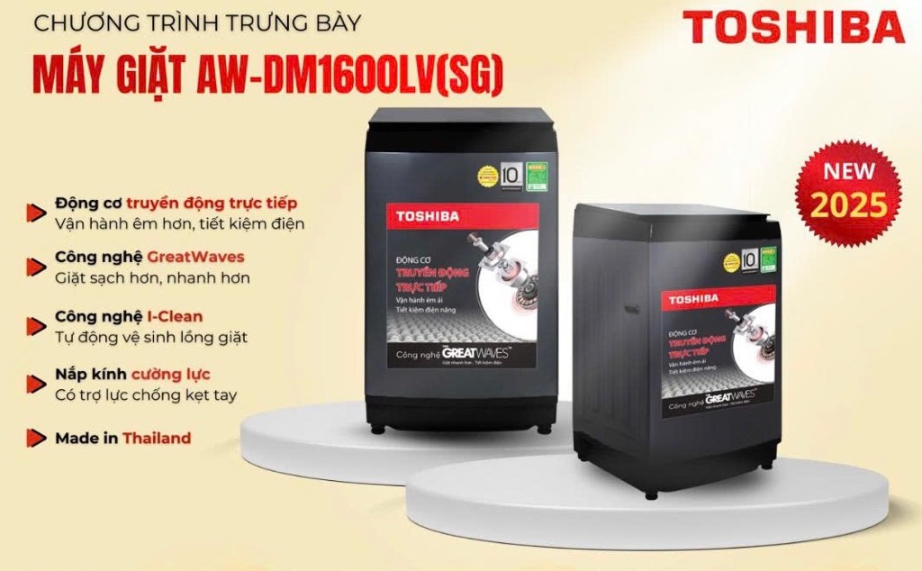 Máy giặt Toshiba DM1600LV (SG) (15kg cửa trên ghi chyển động trực tiếp)