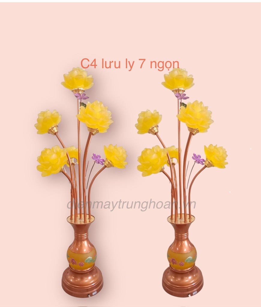 đèn thờ C4 thân lưu ly 7 ngọn chao lưu ly)