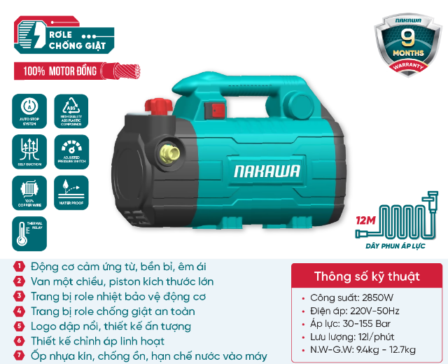 Máy rửa xe áp lực Nakawa MP2850NA