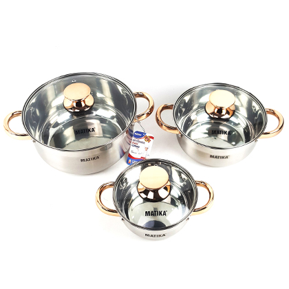 Bộ nồi inox matika 3 đáy MTKC3 (1T=6b)