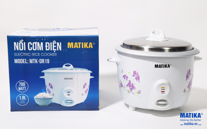 Nồi cơm điện Matika MTK-DR19 vung rời, 1.8l (1th=6c)