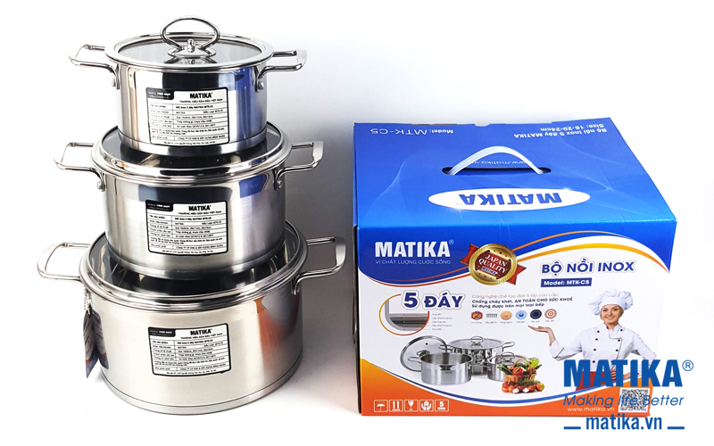 Bộ nồi inox Matika 5 đáy MTK-C5 (1T=4c)