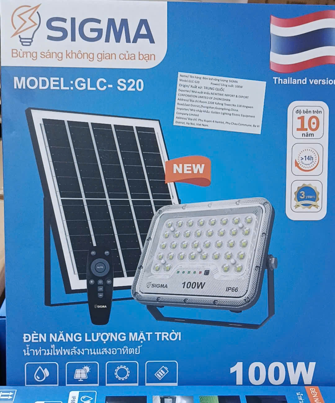 pha đèn năng lượng SIGMA-GLC-S20/100Wnlmt(vỡ kích ko bảo hành)