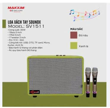 Loa xách tay SOUNDX-SV1511 (đỏ nâu+ xanh lá)