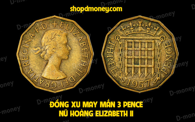 Đồng xu may mắn 3 pence Elizabeth II