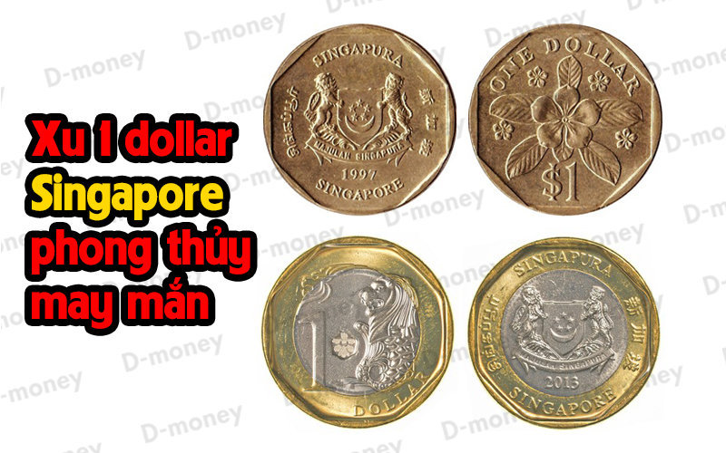 đồng xu phong thủy 1 đô la Singapore may mắn