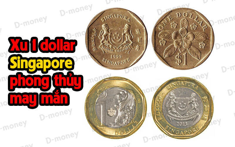 đồng xu phong thủy 1 đô la Singapore may mắn