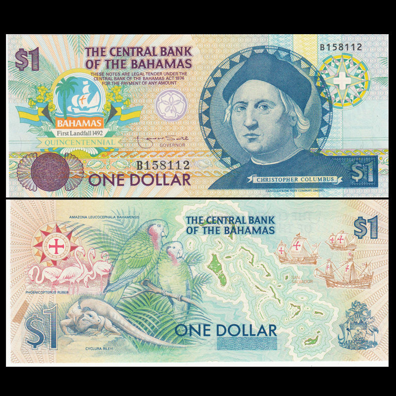 1 dollar Bahamas 1992 kỉ niệm 500 năm Colombus tìm ra châu Mỹ