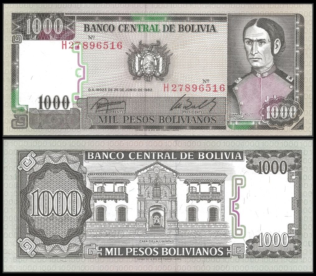 1000 pesos Bolivia 1962