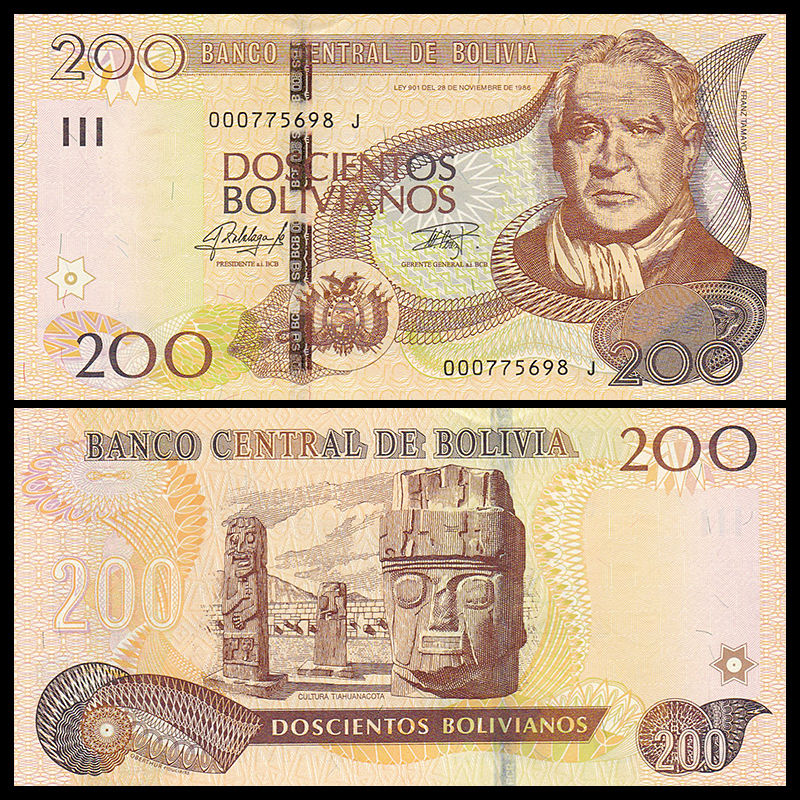 200 bolivianos Bolivia 1986