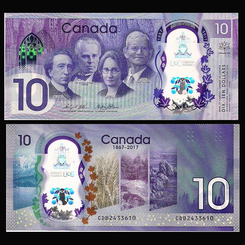 10 dollars Canada 2017 kỉ niệm 150 năm hình thành liên minh 4 bang đầu tiên của Canada