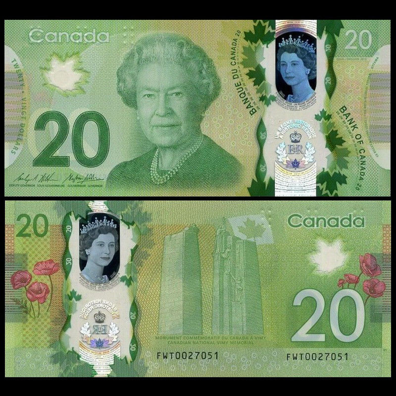 20 dollars Canda 2015 kỉ niệm nữ hoàng Elizabeth II trị vì lâu đời nhất nước Anh