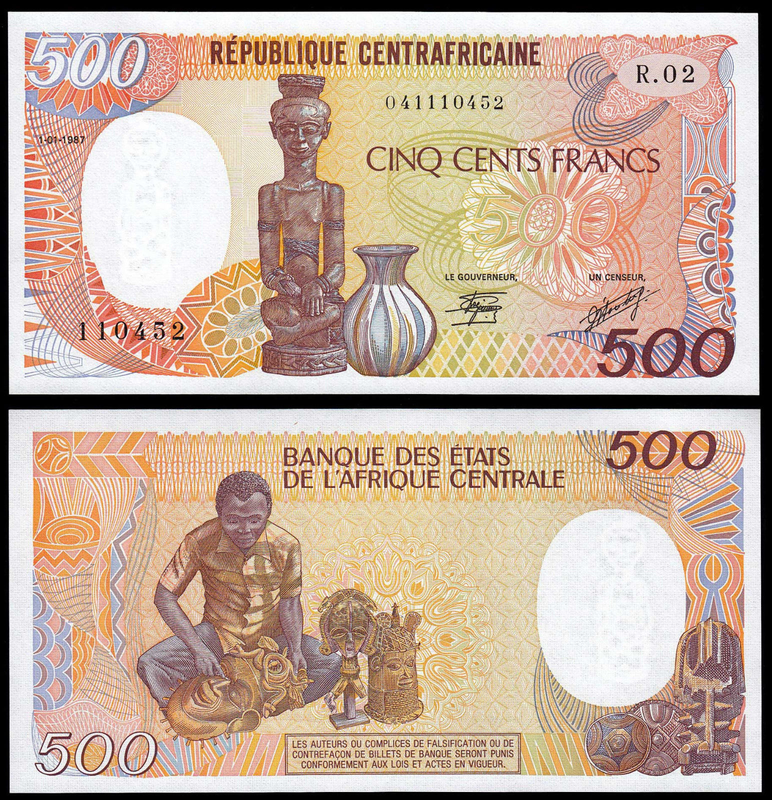 500 francs Central African Repblic 1987