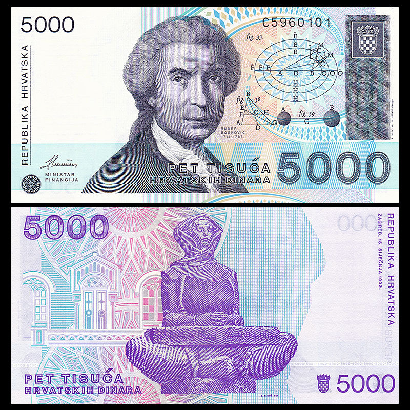 5000 dinara Croatia 1992