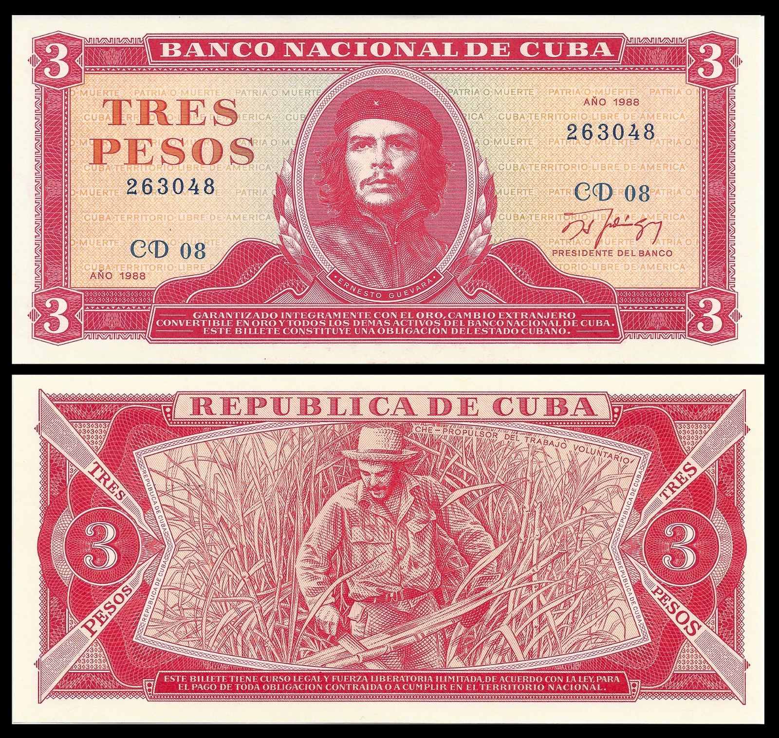 3 pesos Cuba 1988