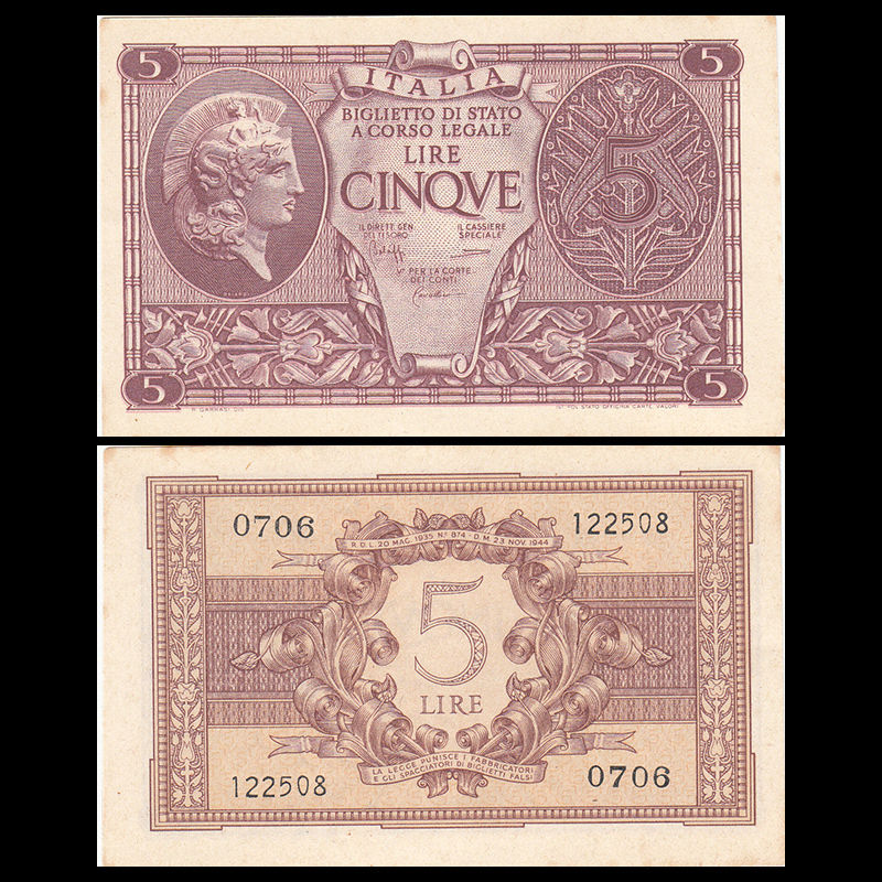 5 lire Italy 1944