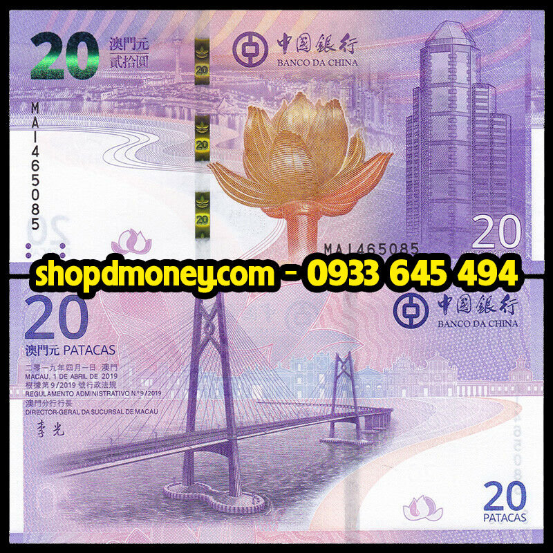 20 patacas Macau 2019 kỷ niệm 20 năm hồi hương Trung Quốc - BOC