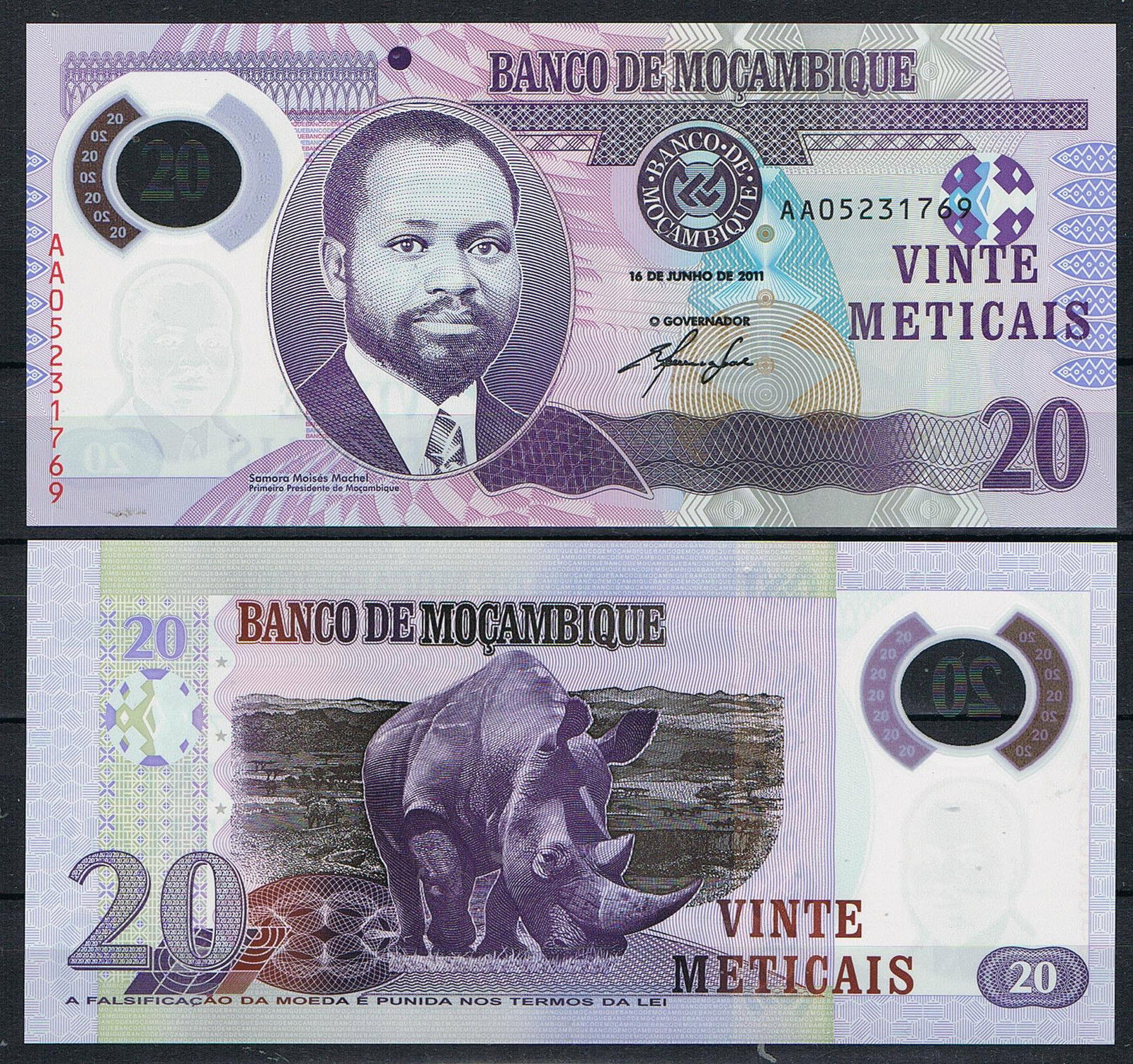 20 meticais Mozambique 2011 polymer