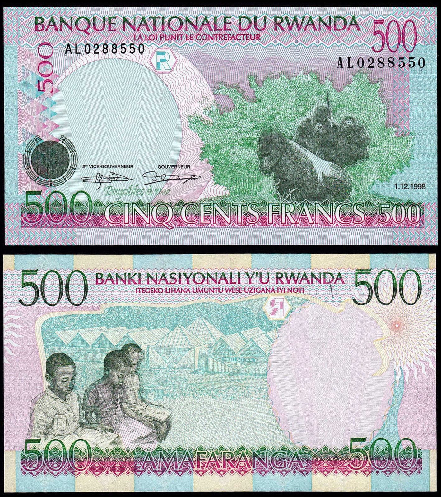 500 francs Rwanda 1998