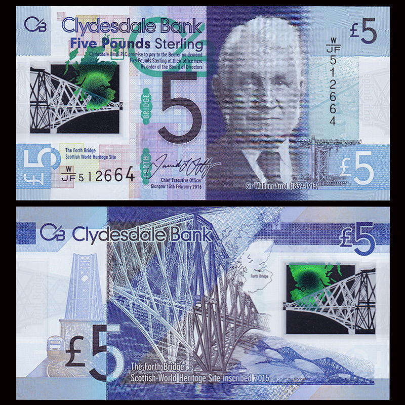 5 pounds Scotland Clydesdale Bank 2016 polymer