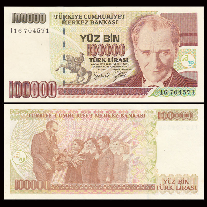 100000 lira Turkey 1997