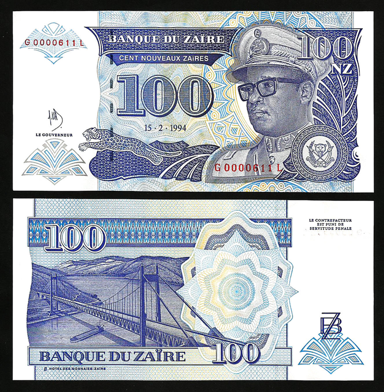 100 nouveaux zaires Zaire 1994