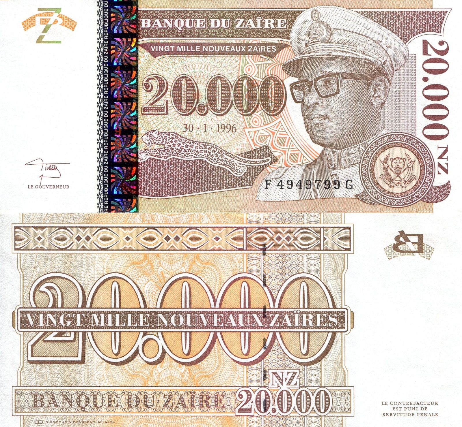 20000 nouveaux zaires Zaire 1996