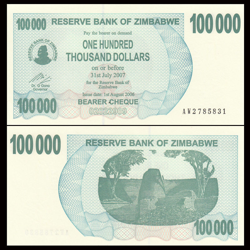 100000 dollars Zimbabwe 2006