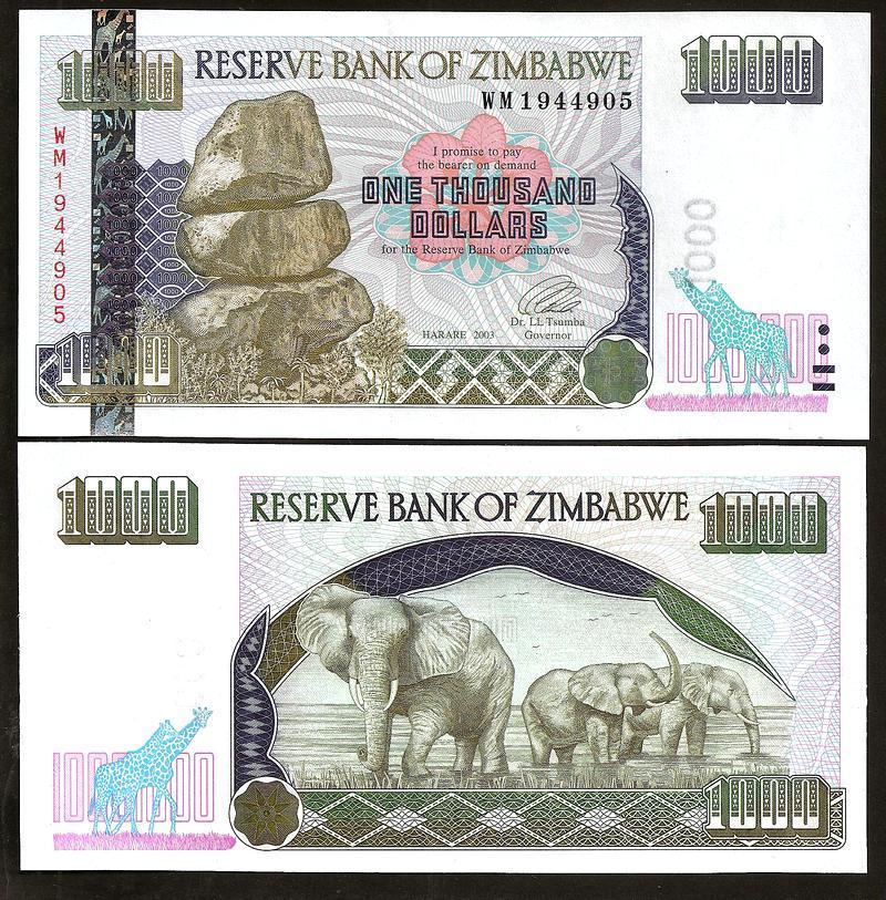 1000 dollars Zimbabwe 2003